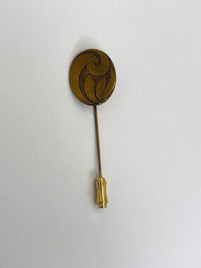 Vintage Gold Tone Stick Pin Circular Head with Etched Floral Design
